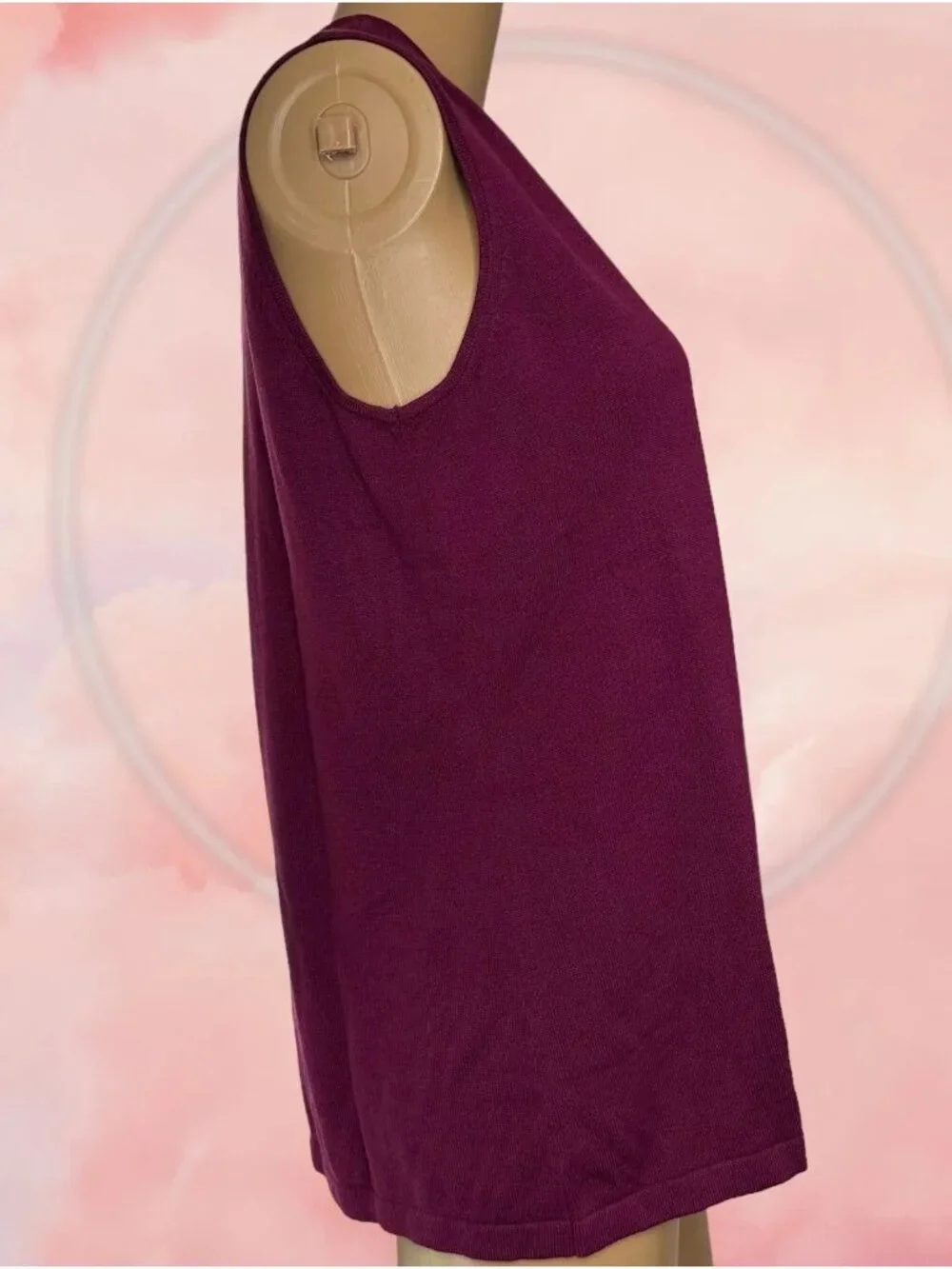 Joan Rivers Matching Set Cardigan Sweater-Tank Top Knit Size L Stretch Burgundy
